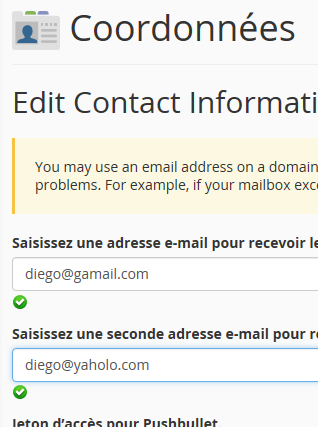 cPanel : changement de l'e-mail de contact