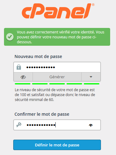 cPanel : réinitialisation du mot de passe