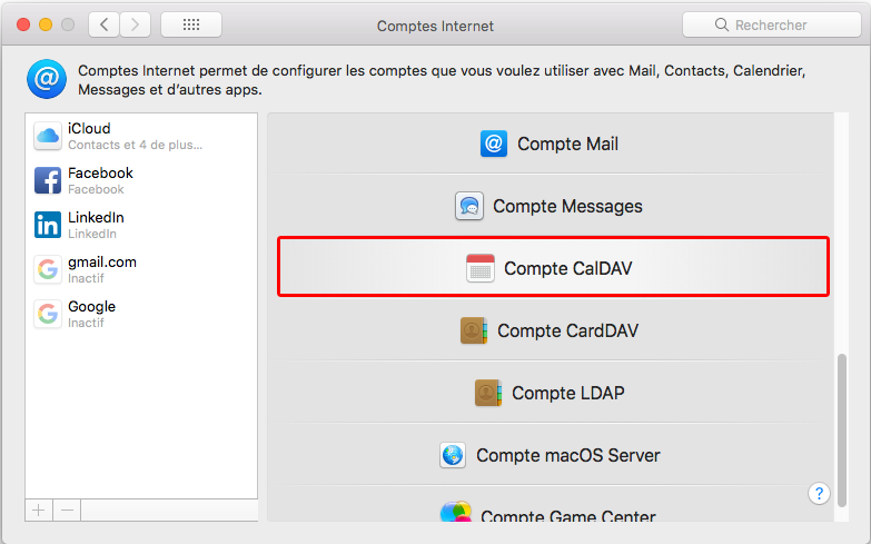 Configuration CalDav pour MacOSX