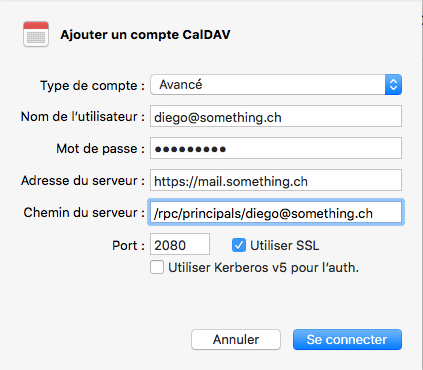 Configuration CalDav pour MacOSX