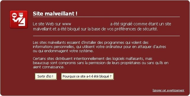 Page rouge Site Malveillant