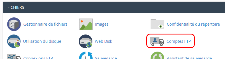 Accès à l'interface de création d'un compte FTP