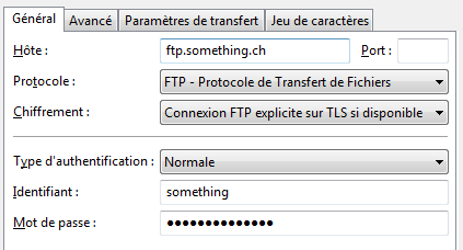 FileZilla : Paramètres de connexion