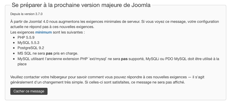 Joomla : avertissement