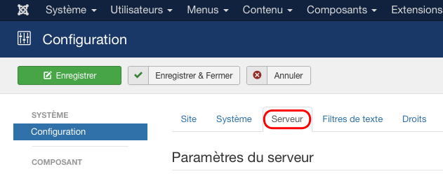 Joomla : paramètres serveur