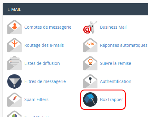 Accès au paramétrage de BoxTrapper dans cPanel