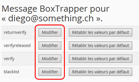 Configuration des messages de BoxTrapper