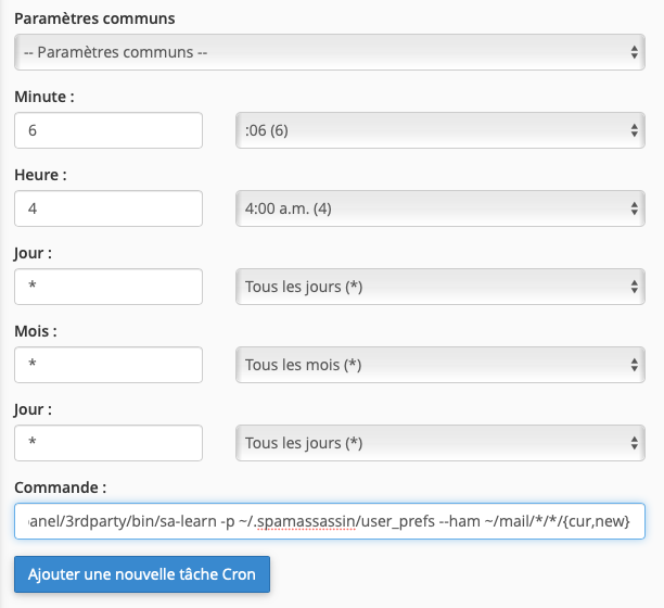 SpamAssassin - Création d'une tâche cron