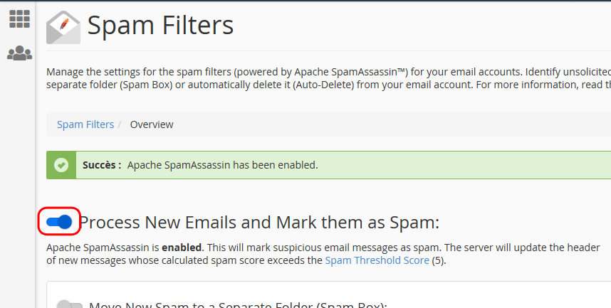 Activation de SpamAssassin