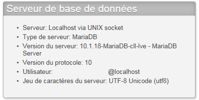 Version du serveur de bases de données MySQL