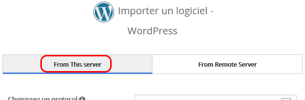 Importation de WordPress : Softaculous