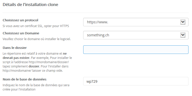 Déplacement de WordPress : Softaculous